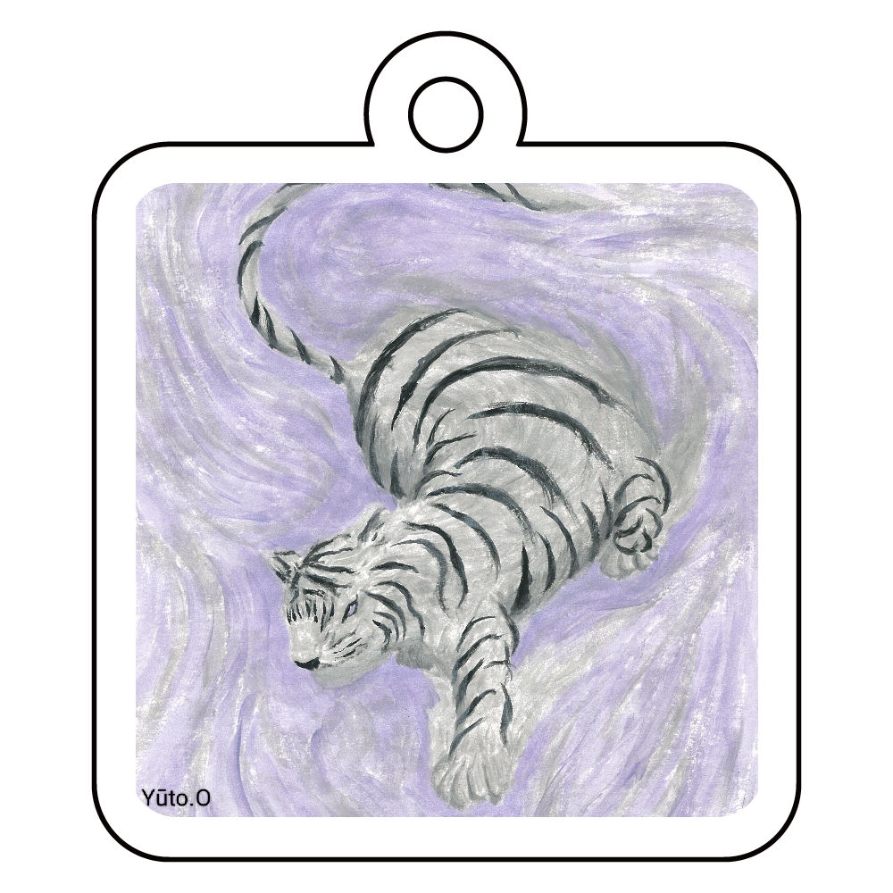 『白煙の霊虎』キーホルダー アクリルキーホルダー　四角型 (4cm)