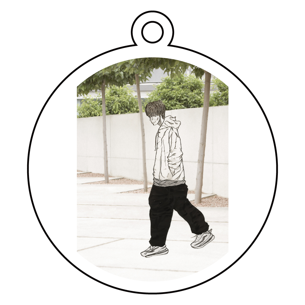 イラスト、お出かけ、散歩、ナチュラル アクリルキーホルダー　丸型 (6cm)