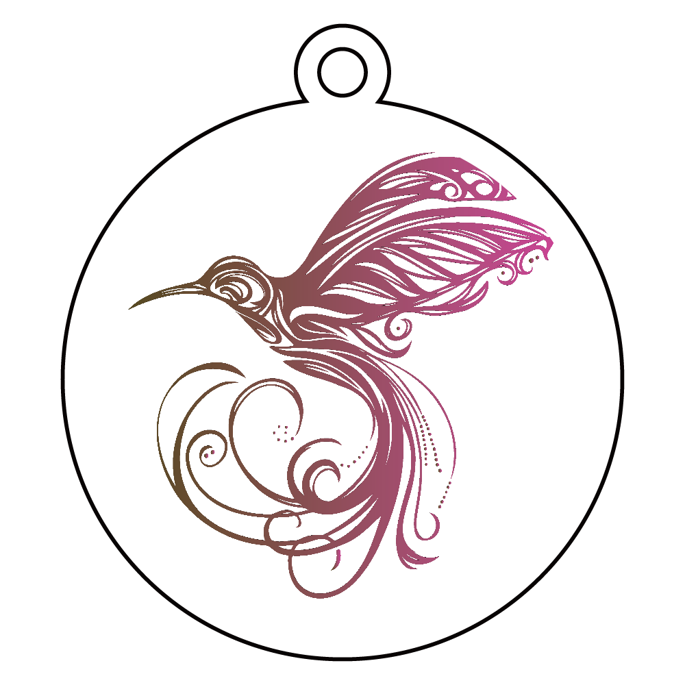 美しいハチドリのトライバルアートデザインマーク アクリルキーホルダー　丸型 (6cm)