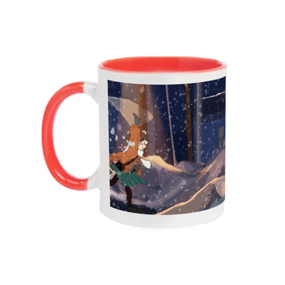 駅前待ち合わせ（オコジョちゃん＆樟稲）冬　差し色付版 2トーンマグカップ