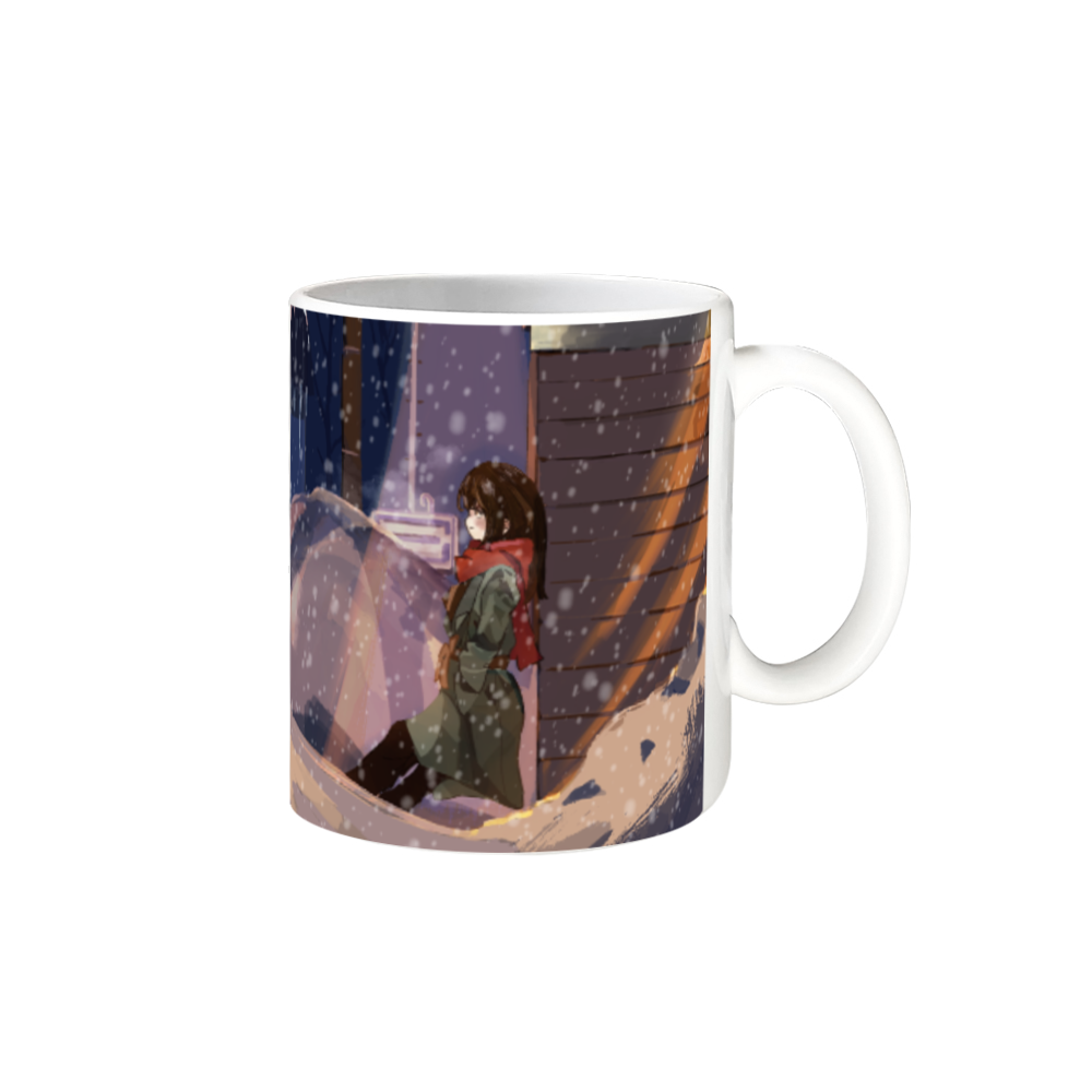 駅前待ち合わせ（オコジョちゃん＆樟稲）冬　フルプリント版 全面印刷 陶器マグカップ