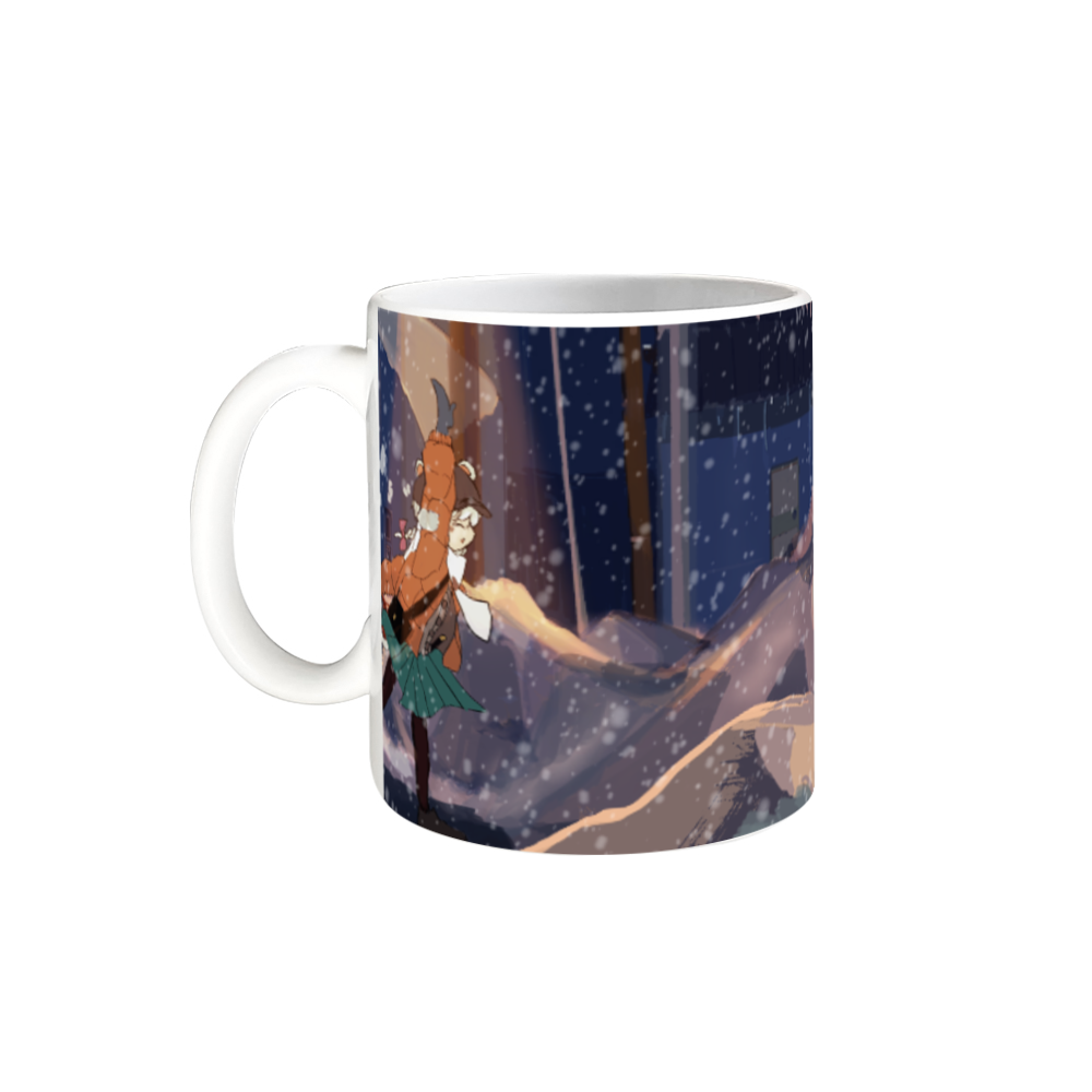 駅前待ち合わせ（オコジョちゃん＆樟稲）冬　フルプリント版 全面印刷 陶器マグカップ