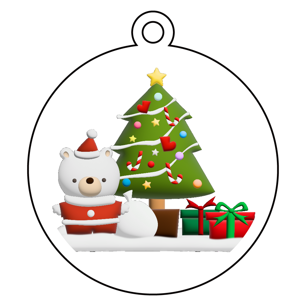 クマちゃんサンタ！プックリイラスト・クリスマス アクリルキーホルダー　丸型 (6cm)