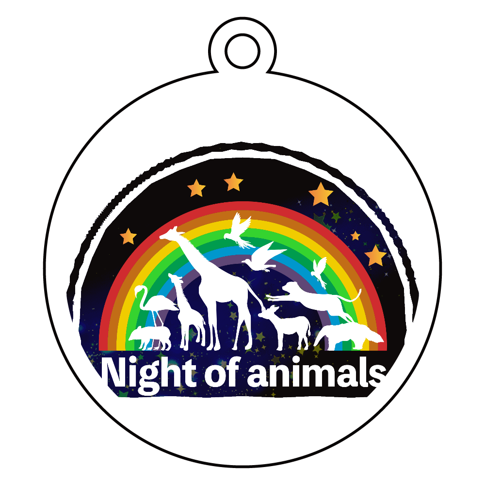 動物たちの夜と虹 アクリルキーホルダー　丸型 (6cm)