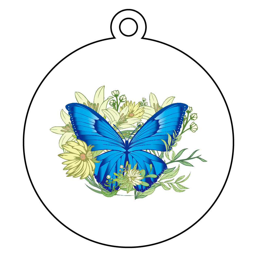ブルーモルフォ蝶のイラスト アクリルキーホルダー　丸型 (6cm)