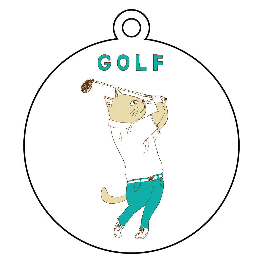 ネコデザイン「GOLF」 アクリルキーホルダー　丸型 (6cm)