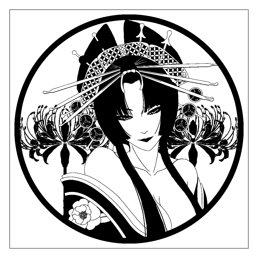 花魁 丸 線画 アクリルブロック