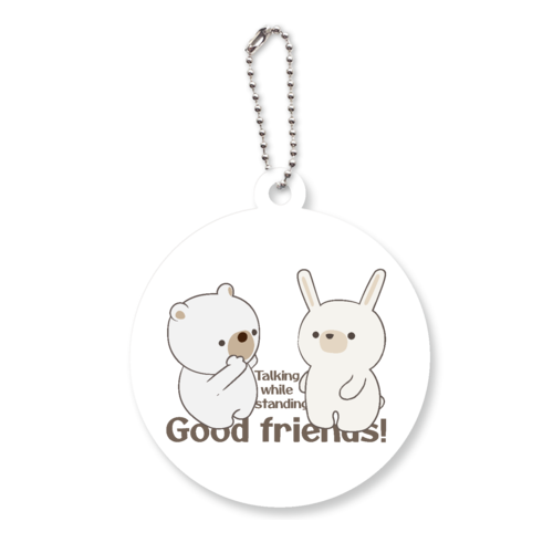 Good friends! 仲良しウサちゃんとくまさんの立ち話！ アクリルキーホルダー　丸型 (6cm)