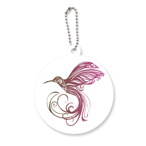 美しいハチドリのトライバルアートデザインマーク アクリルキーホルダー　丸型 (6cm)