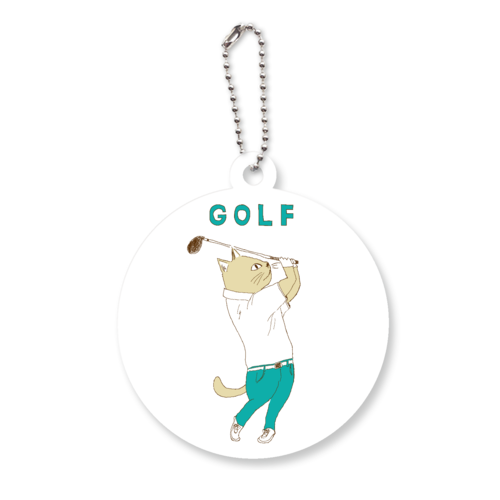 ネコデザイン「GOLF」 アクリルキーホルダー　丸型 (6cm)