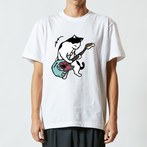 ハチワレ猫くん ギター type02 ロック ハイクオリティーTシャツ