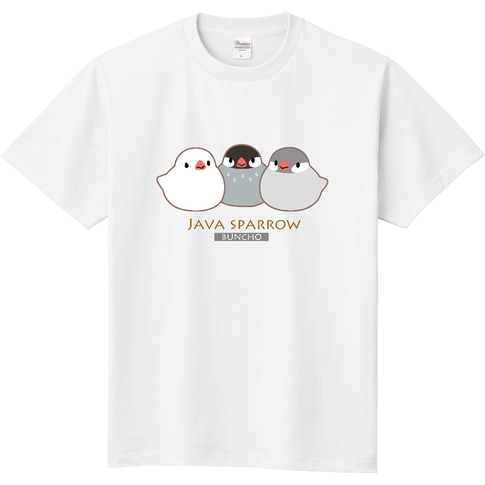 文鳥トリオのTシャツ（枠線あり）定番Tシャツの商品購入ページ