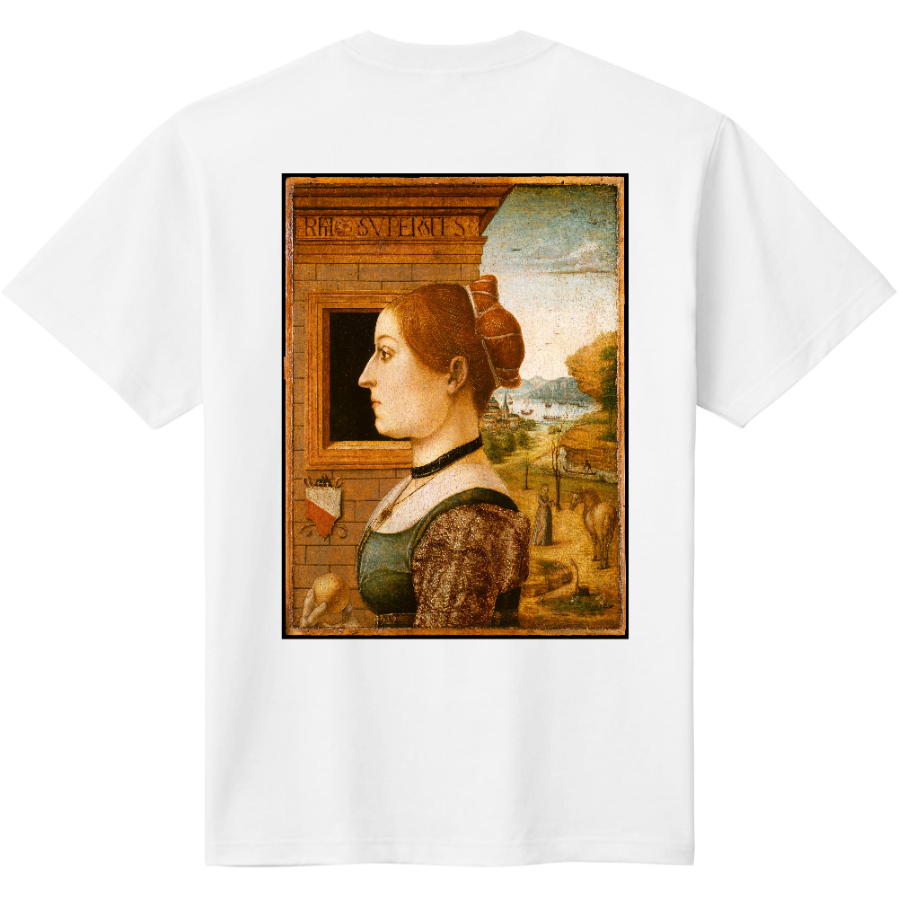 絵画 シャツ Portrait Of A Woman Possibly Ginevra D Antonio Lupari Gozzadini バックプリントtシャツ メンズ レディースの商品購入ページ オリジナルプリントグッズ販売のオリラボマーケット