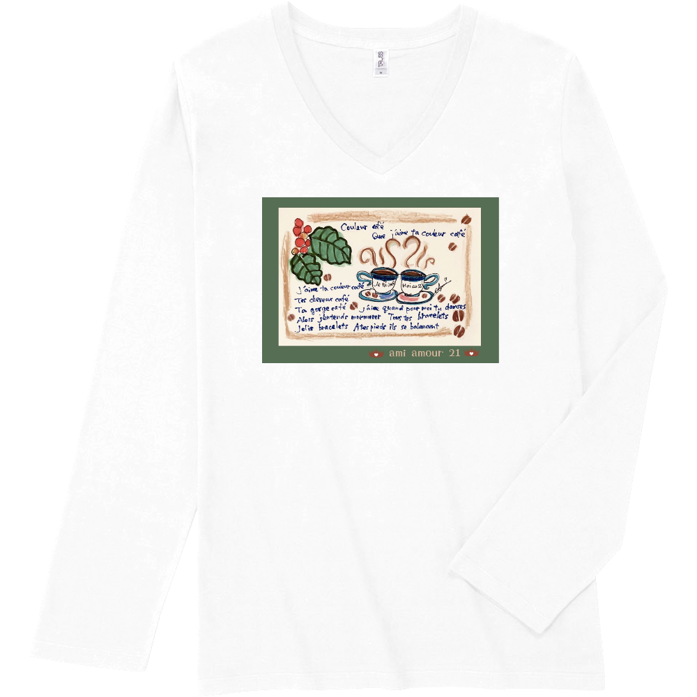 クーラー カフェ Vネック長袖 イラストのフチがグリーンの商品購入ページ オリジナルプリントグッズ販売のオリラボマーケット