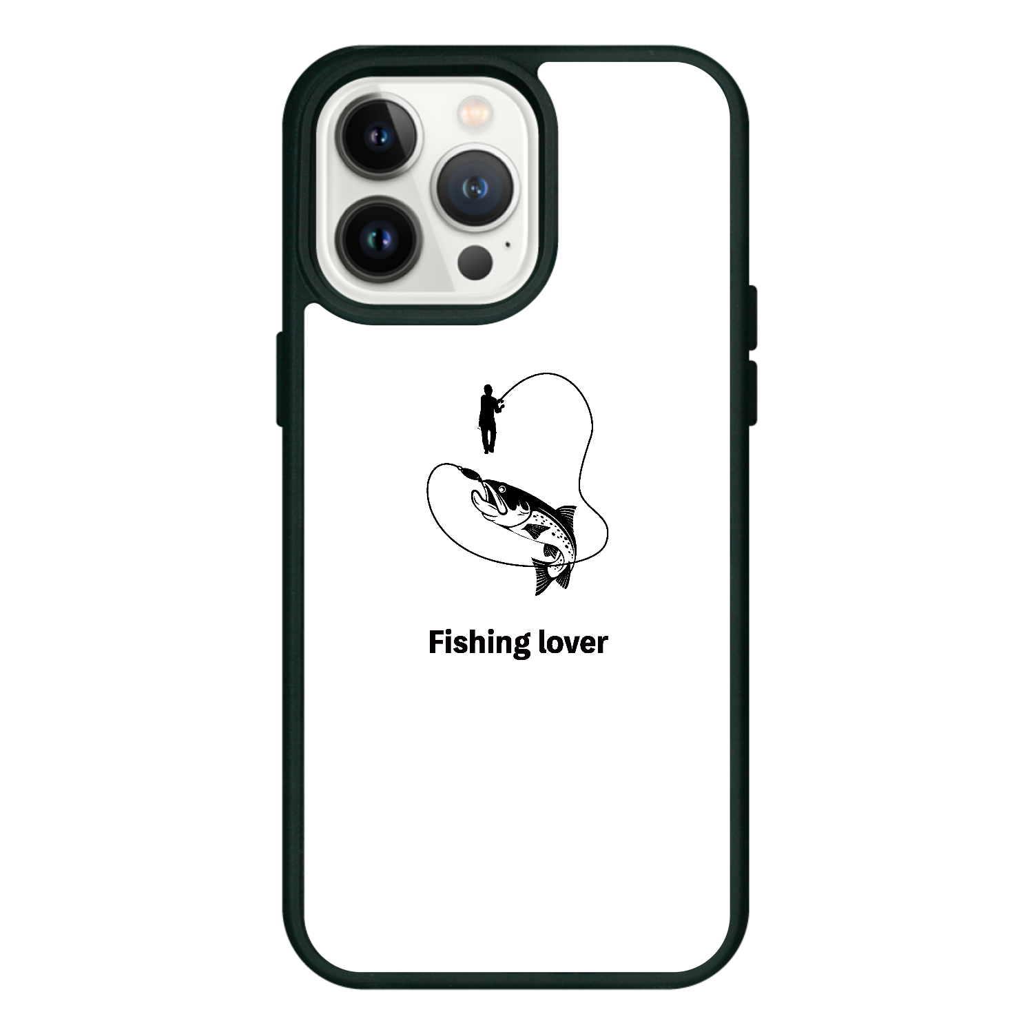 釣りイラスト（黒）（Fishing lover）プリントパネルラバーケース（白）