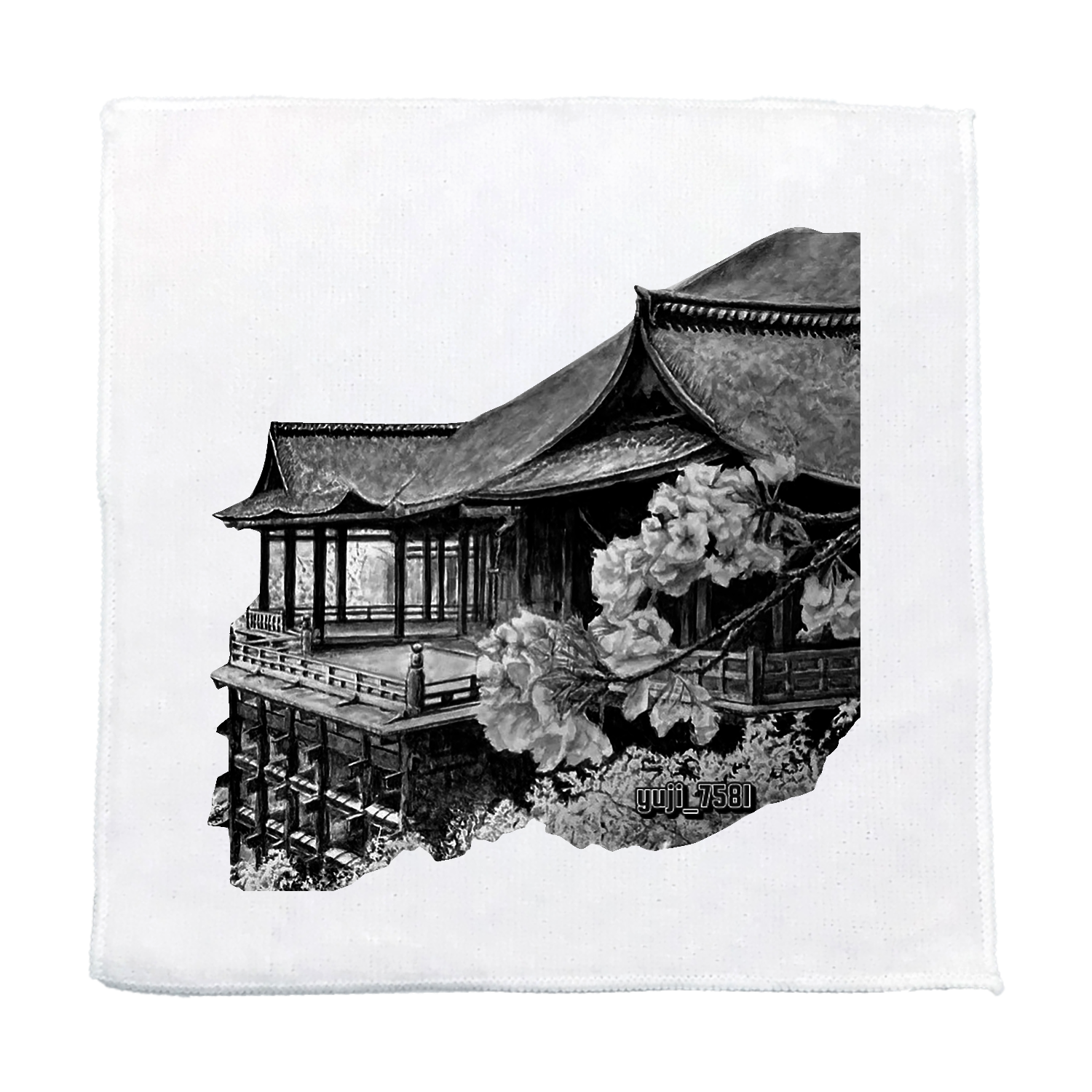 水彩画デザインハンカチ 清水寺マイクロファイバーハンカチ20cmの商品