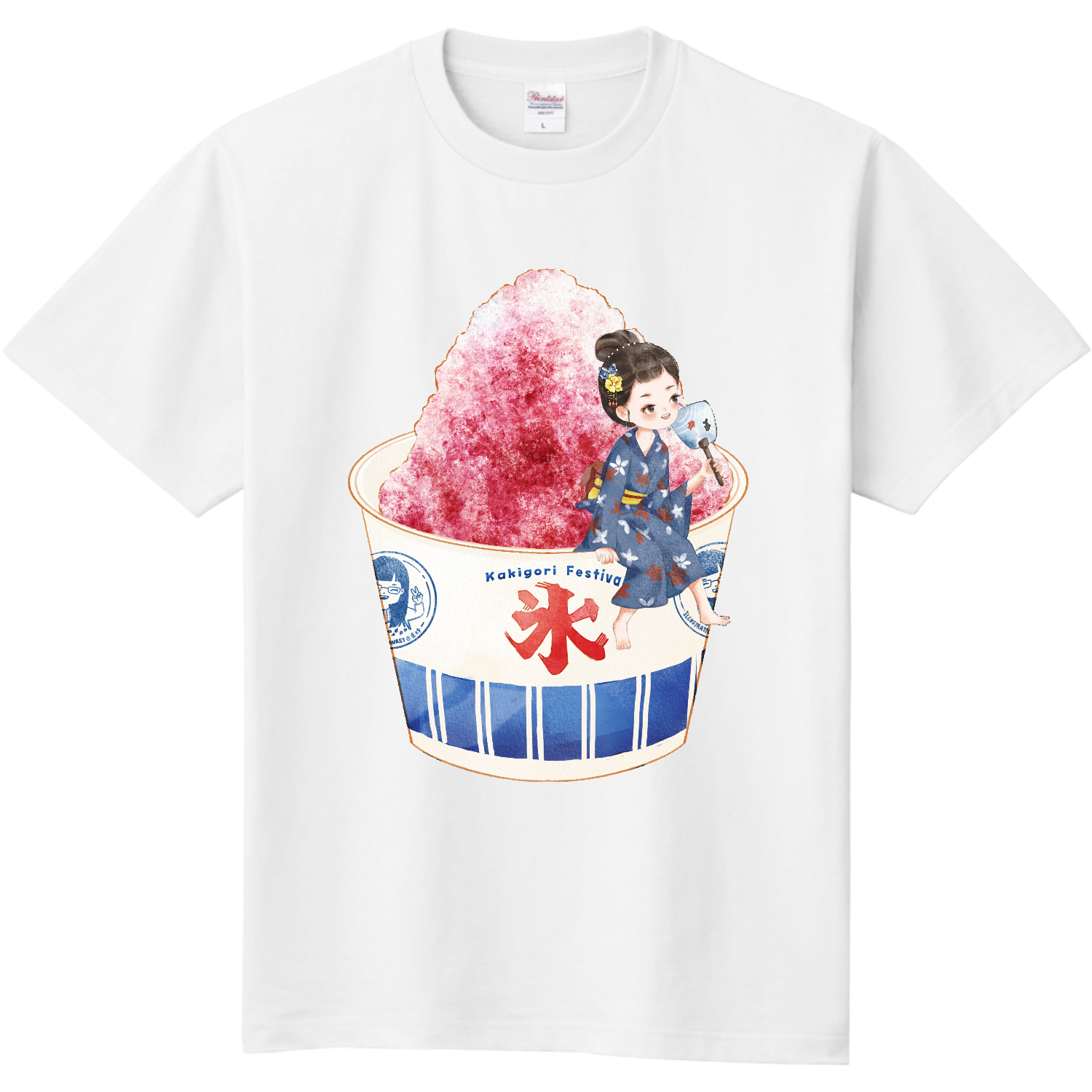 手書き水彩タッチ 女の子イラスト ～かき氷～ Tシャツ定番Tシャツの