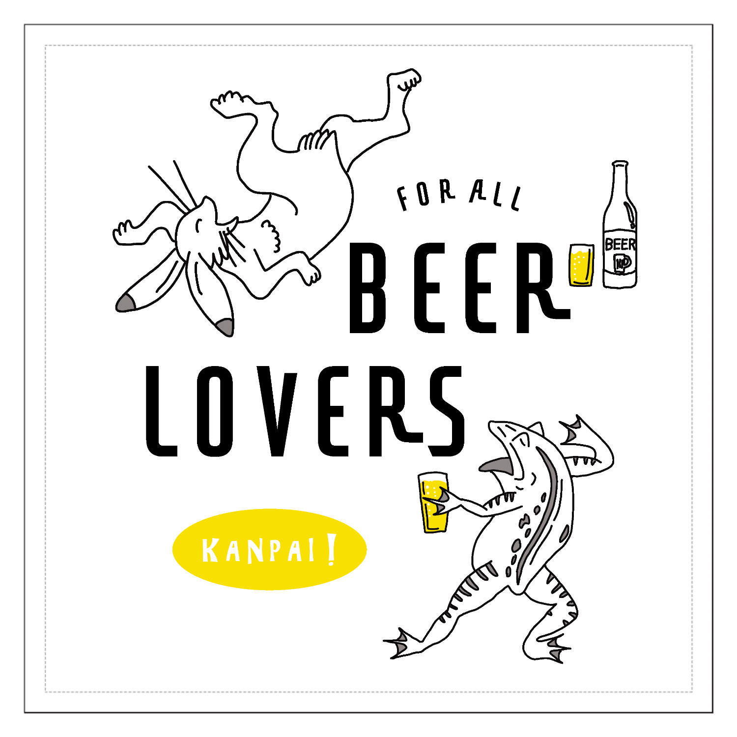 名画 × BEER（鳥獣戯画・すべてのビール好きのために）黒線画 | 100mm