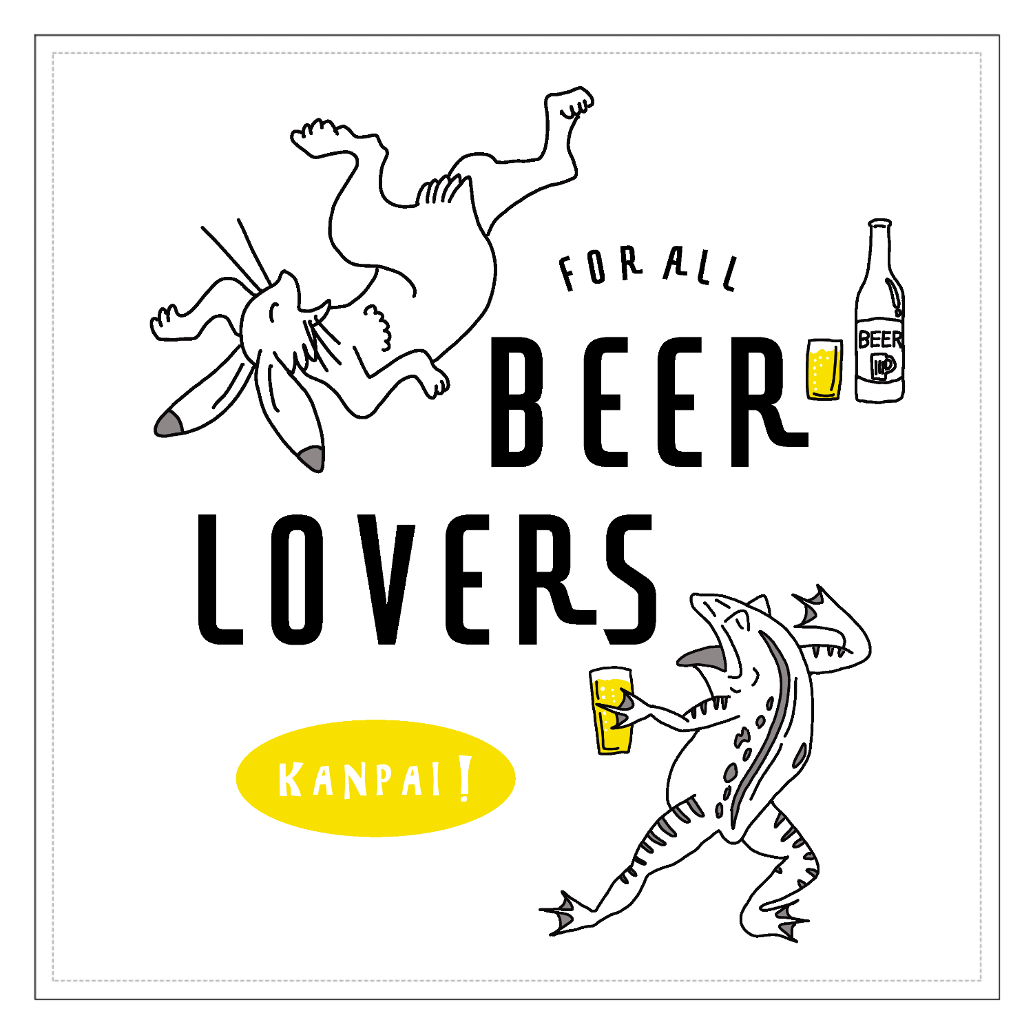 名画 × BEER（鳥獣戯画・すべてのビール好きのために）黒線画 | 160mm