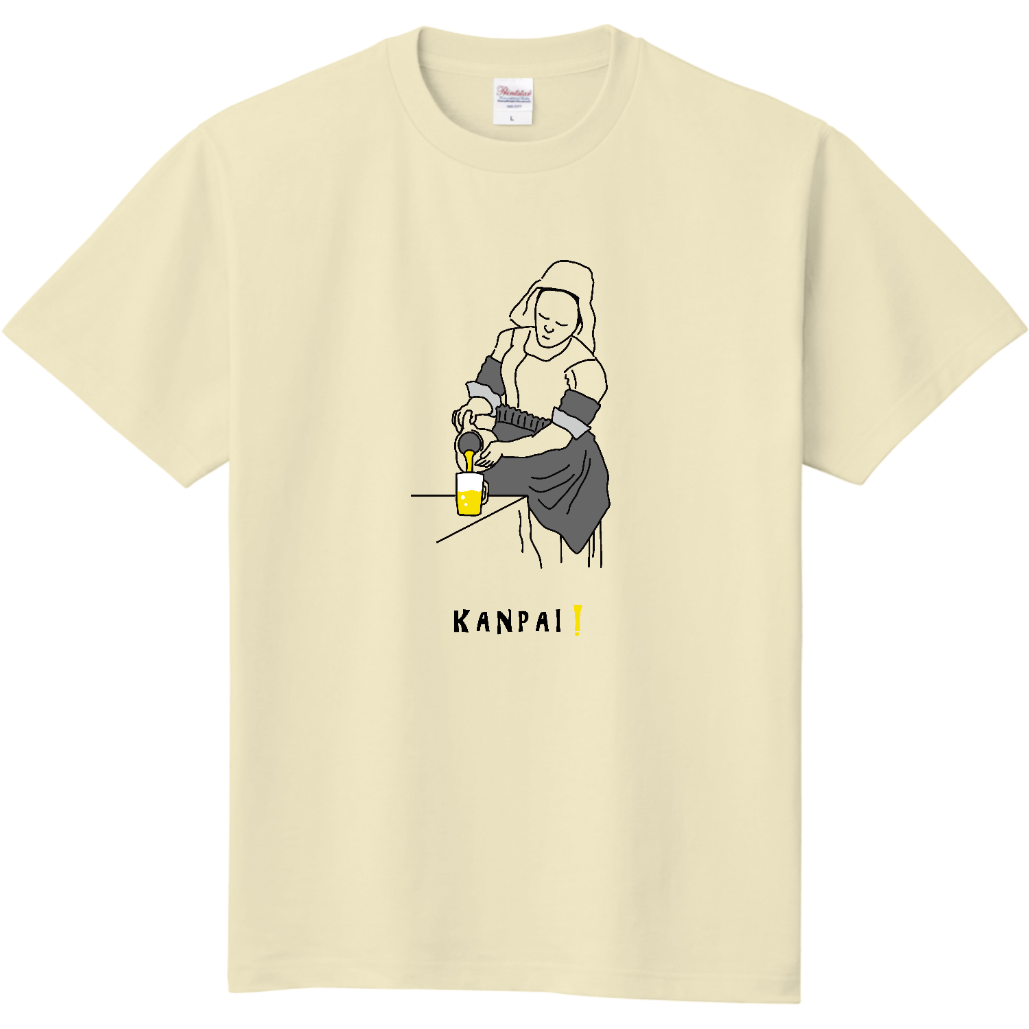 名画 × BEER(牛乳を注ぐ女)黒線画 | 定番Tシャツ定番Tシャツの商品 