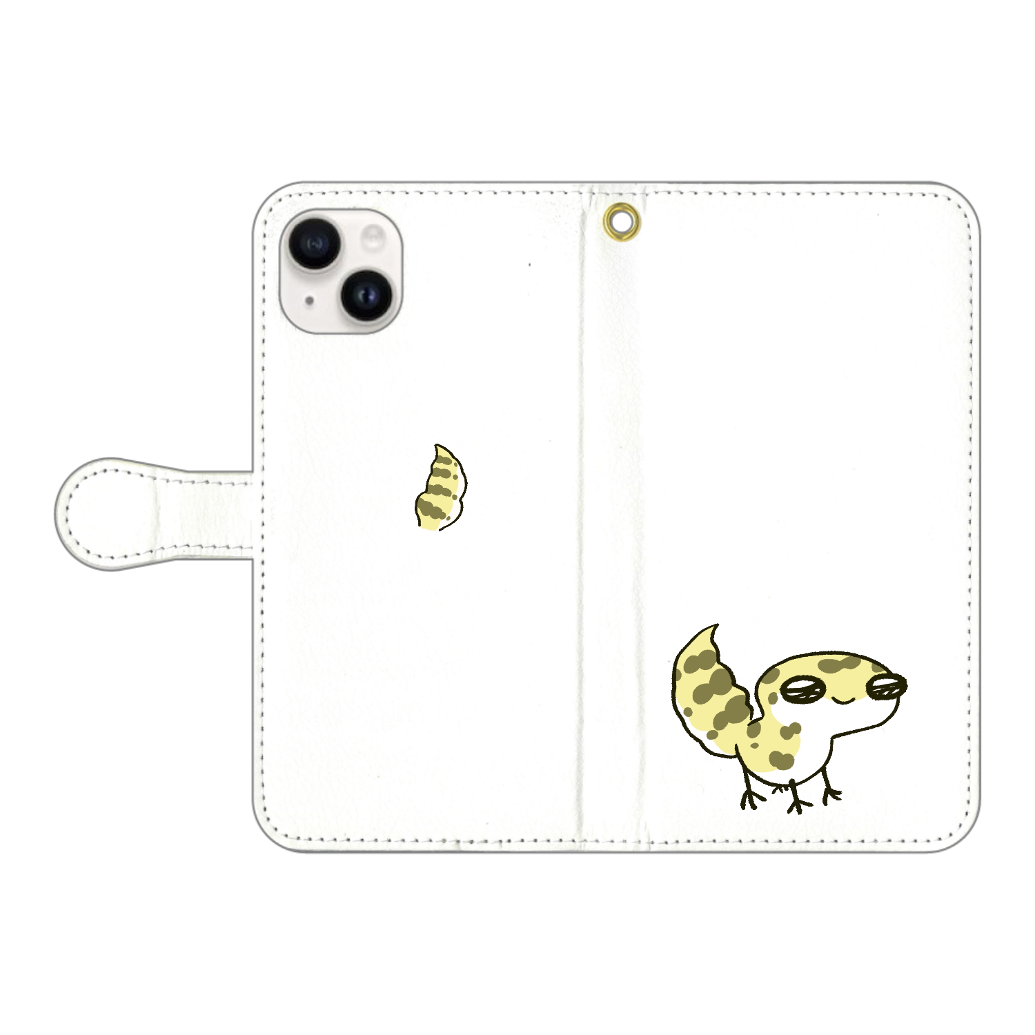 レオパ（ハイイエロー）×ホワイト｜手帳型スマホケースiPhone15 Plus