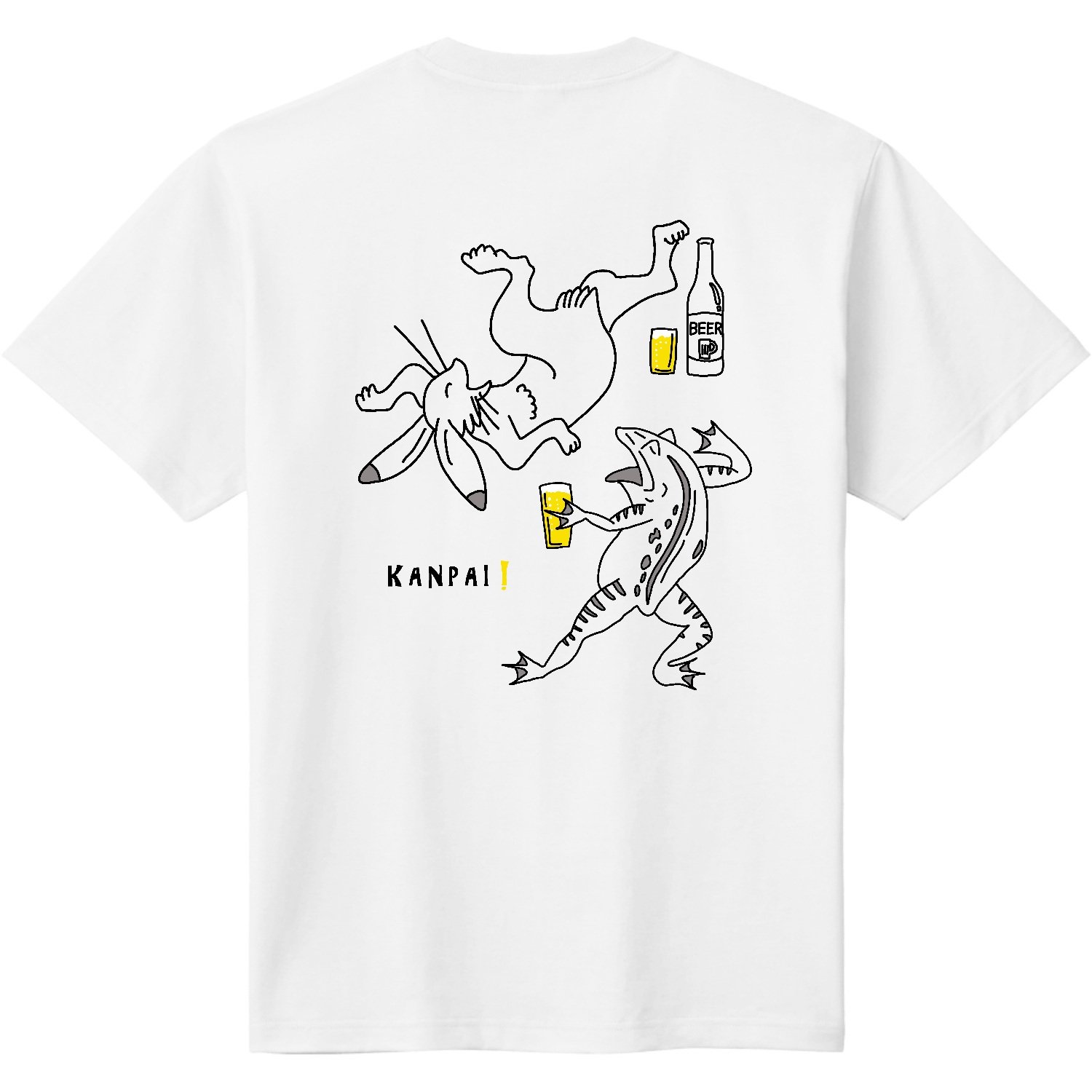 名画 × BEER（鳥獣戯画・イラストMAX）黒線画 バックプリント | 即日T