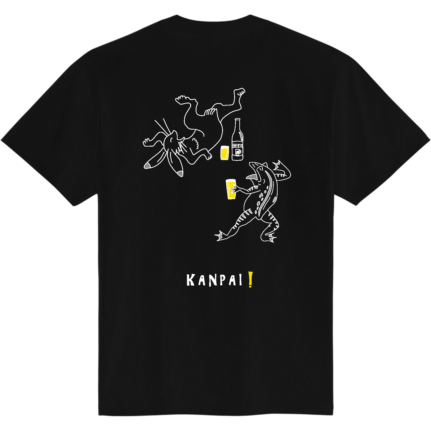 名画 × BEER(鳥獣戯画)白線画 バックプリント | 即日Tシャツ(TOMS-85