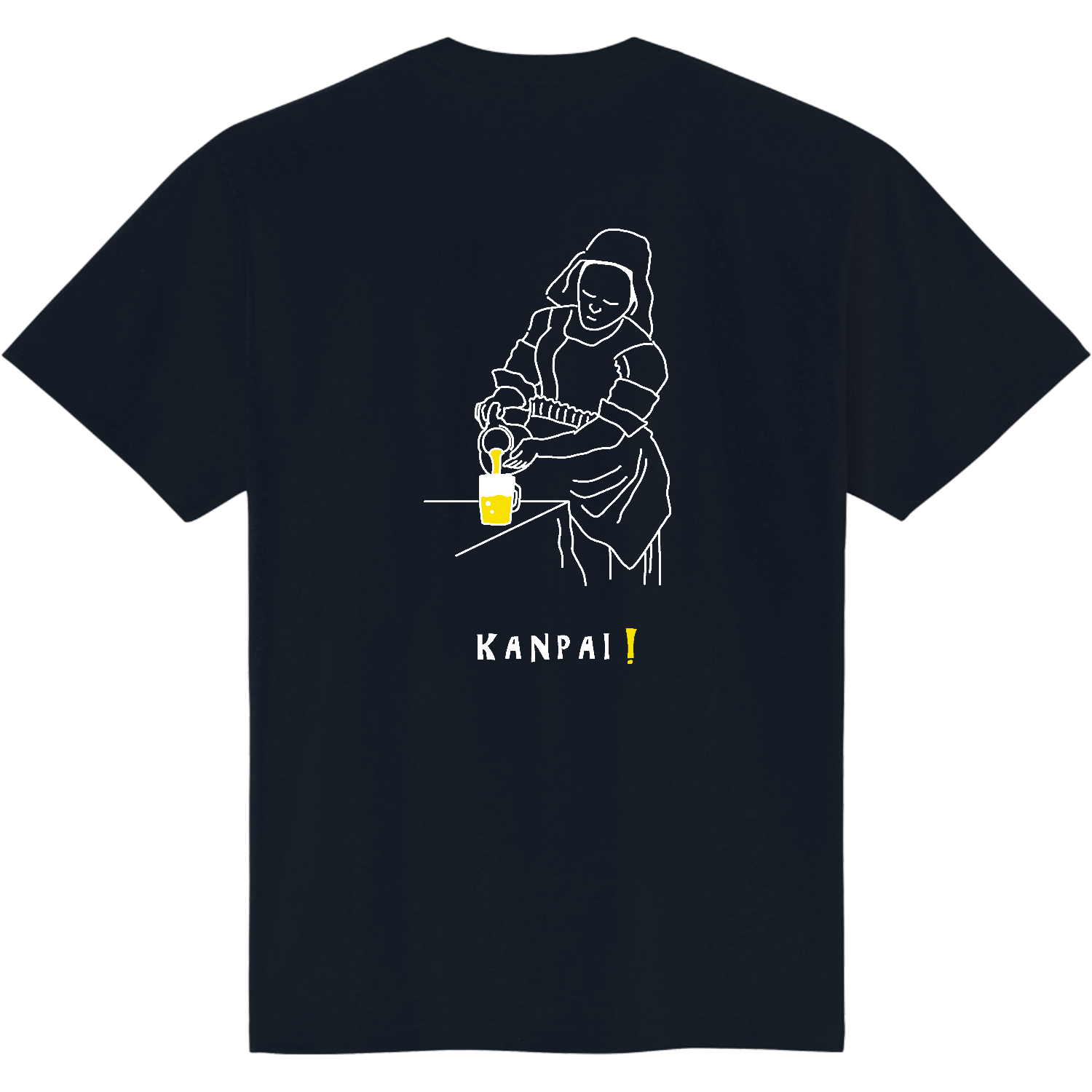 名画 × BEER(牛乳を注ぐ女)白線画 バックプリント | 即日Tシャツ(TOMS