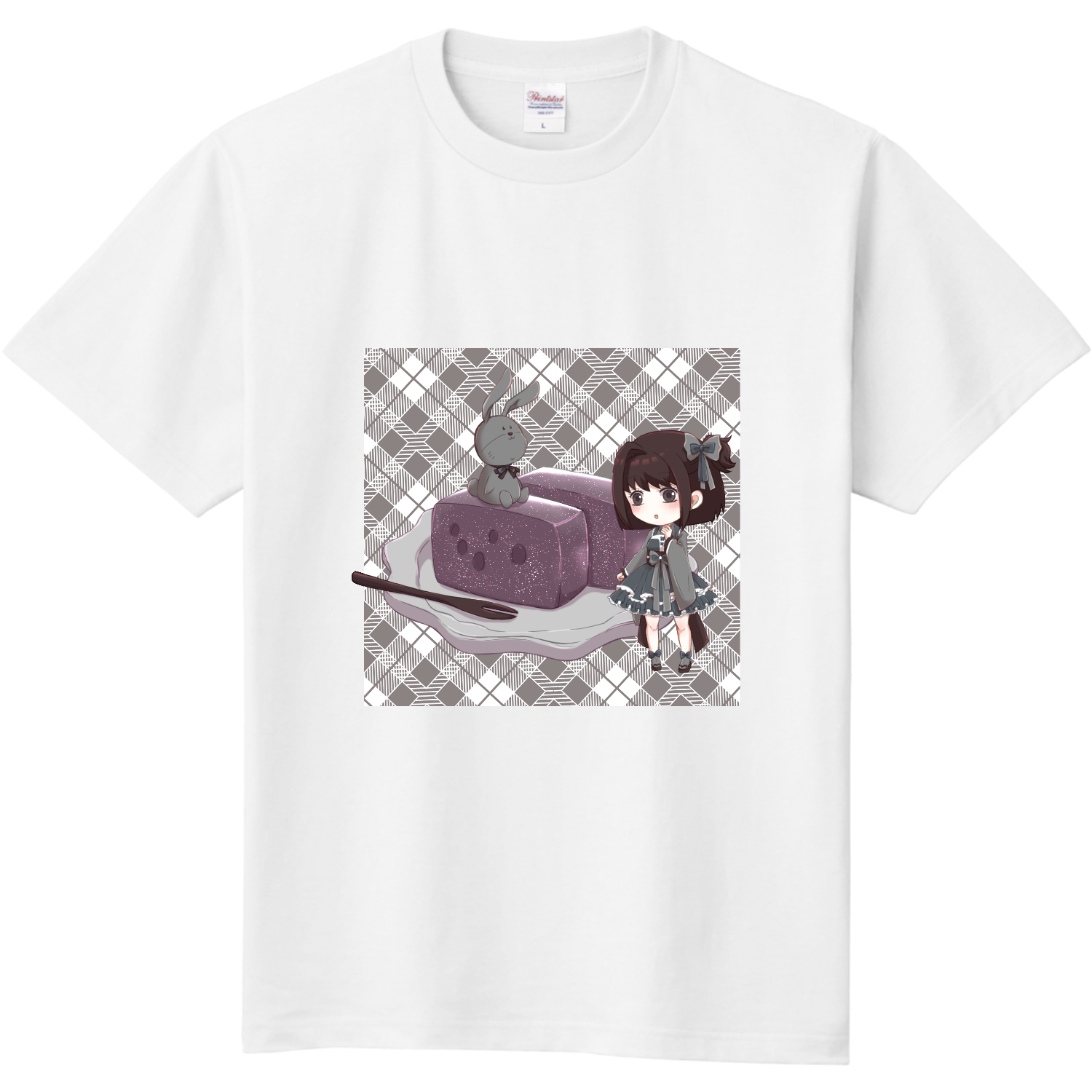お菓子と少女（黒＆白） Tシャツ｜須々木丸愛／まめまるめ - オリラボ