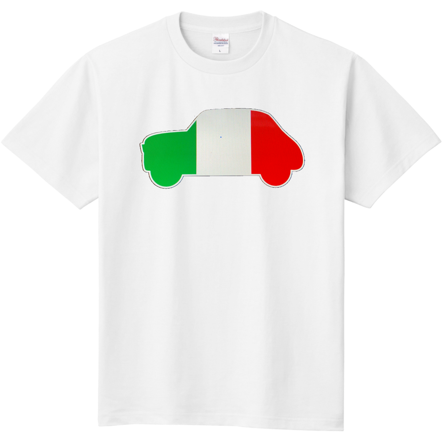 クラシックカーイタリア国旗柄(白枠)イラストTシャツ Tシャツ