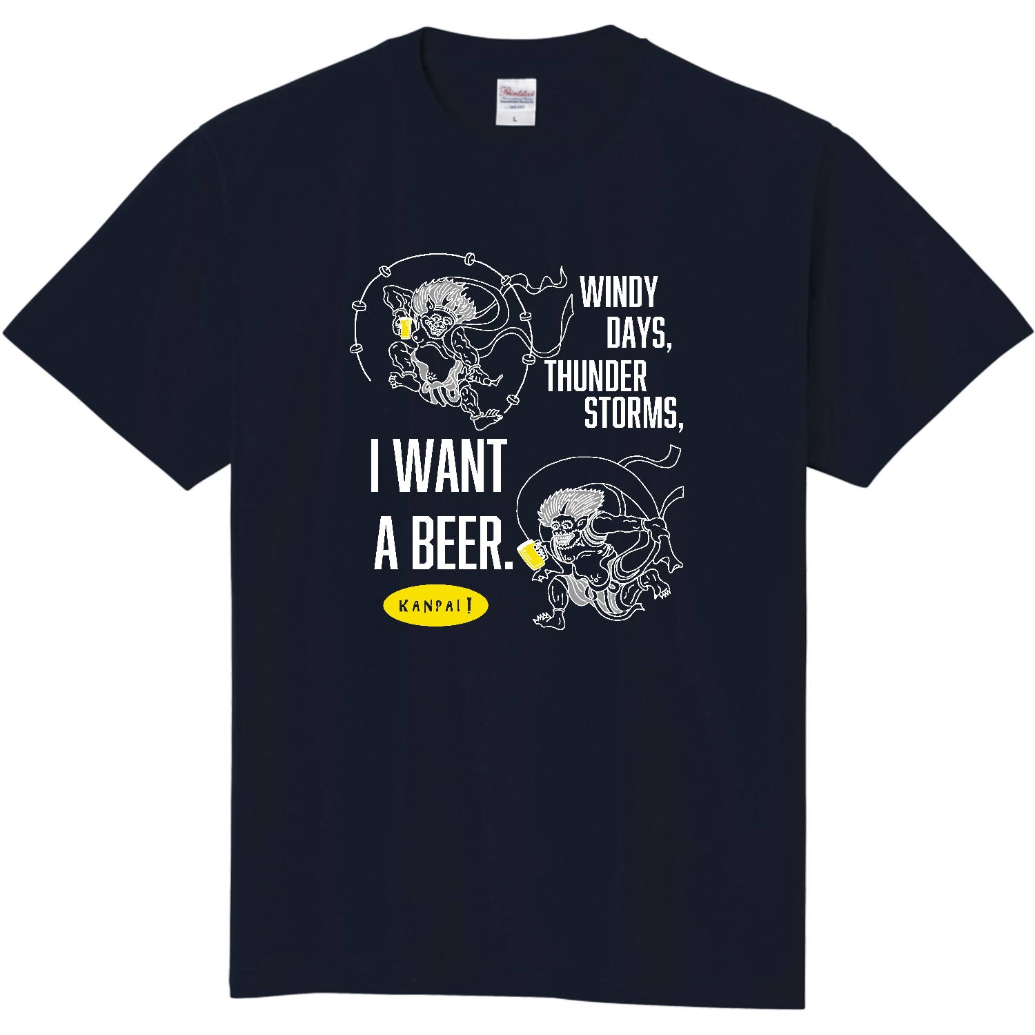 風神雷神×BEER 白メッセージ | 即日Tシャツ(TOMS-85) Tシャツ｜ビール