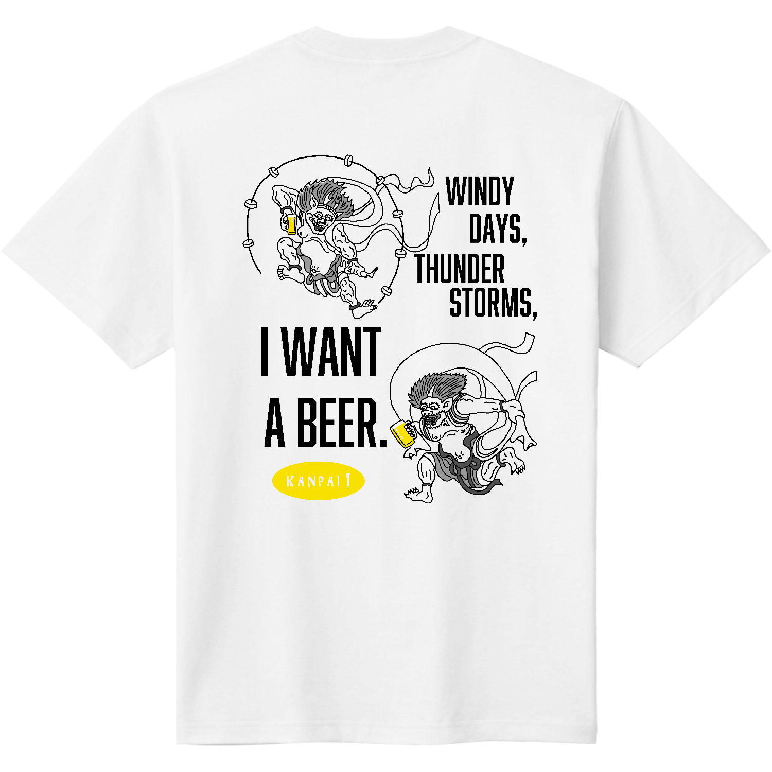 風神雷神×BEER 黒メッセージ バックプリント | 即日Tシャツ(TOMS-85