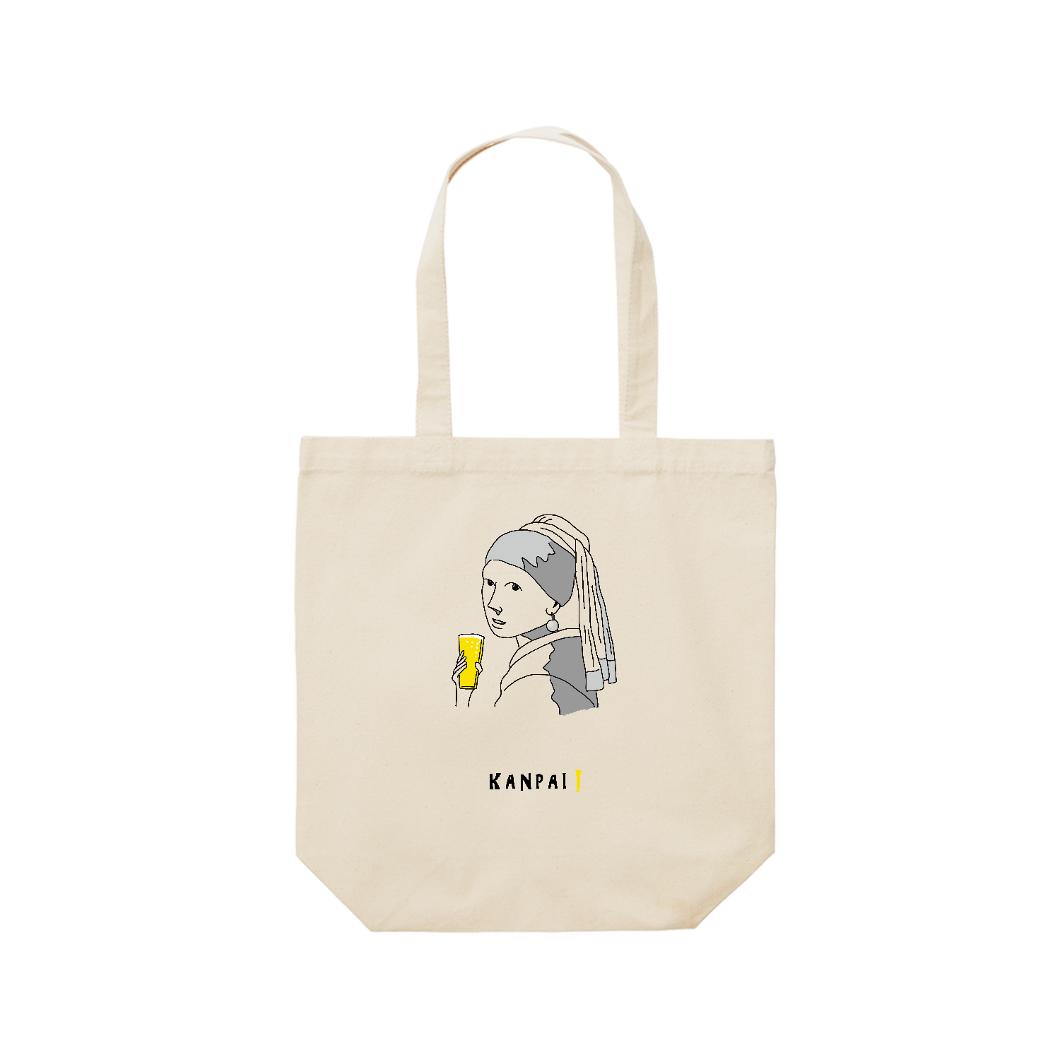 真珠の耳飾りの少女×BEER 黒線画 | レギュラーキャンバストートバッグ 