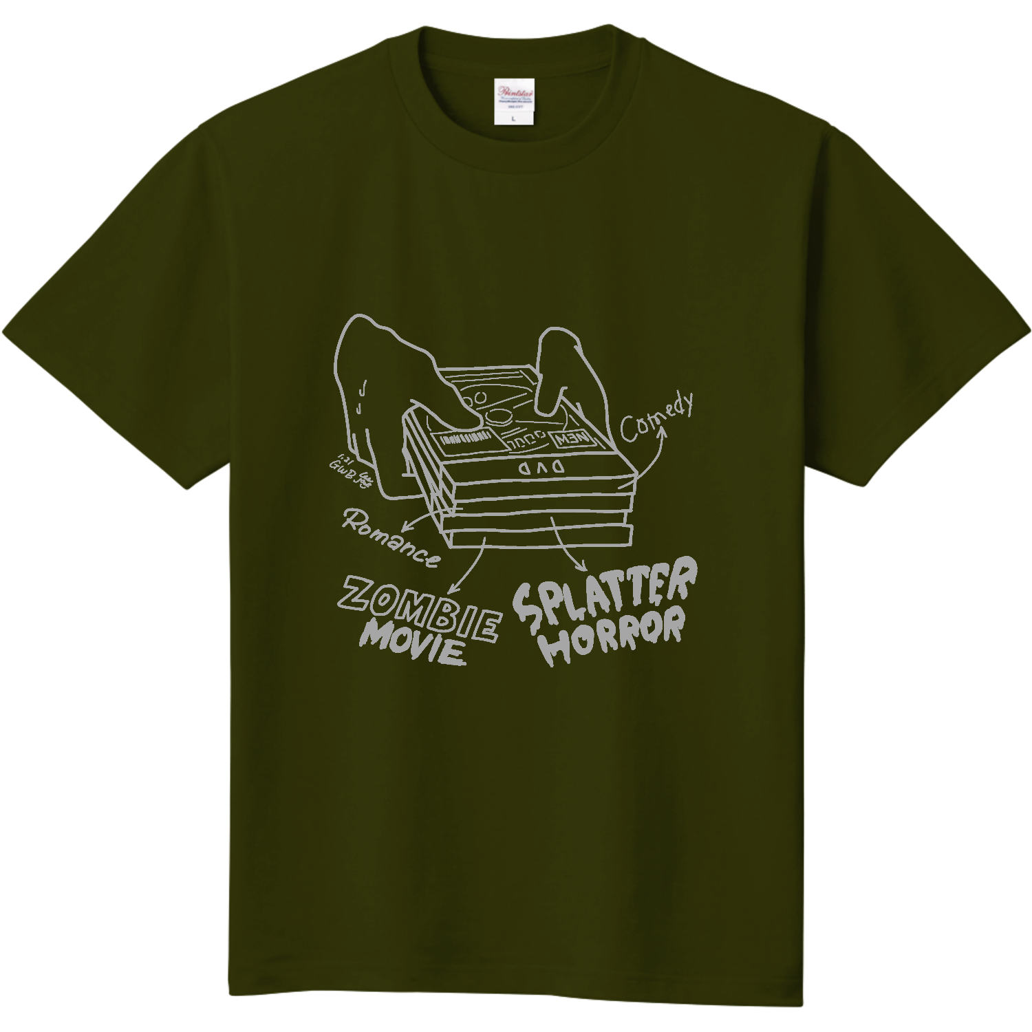  Tシャツ「ホラー観たいのに恥ずかしかったあの頃の借り方」イラストホワイトver.