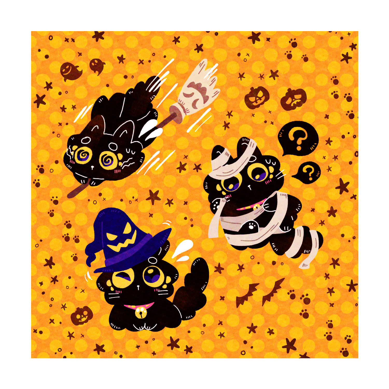 黒猫ロロのハロウィンハンカチ タオル｜rakuneko - オリラボマーケット