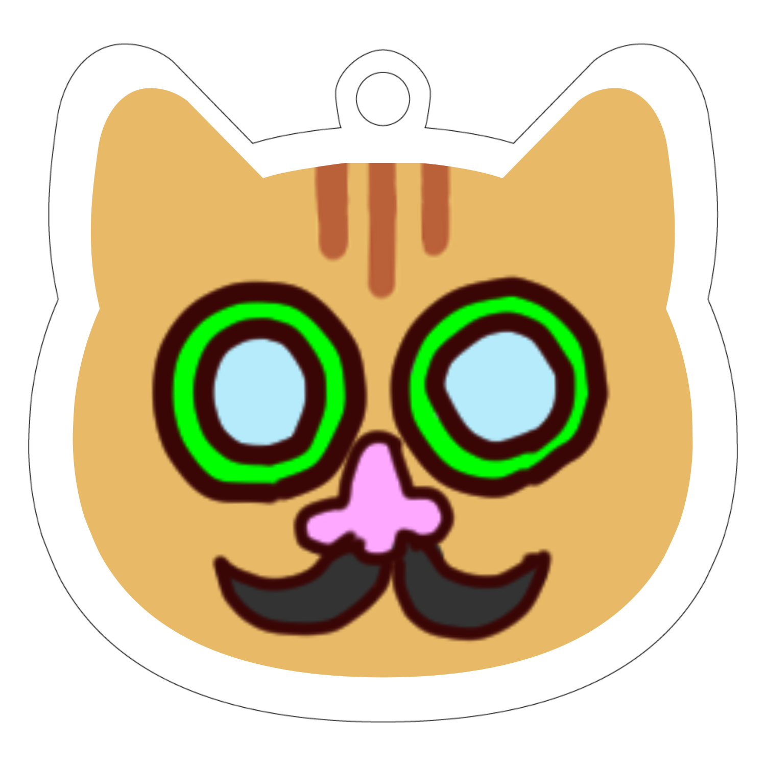 首のない猫(ひげ眼鏡)の顔だけキーホルダー【茶トラ】｜ゆるキャラで