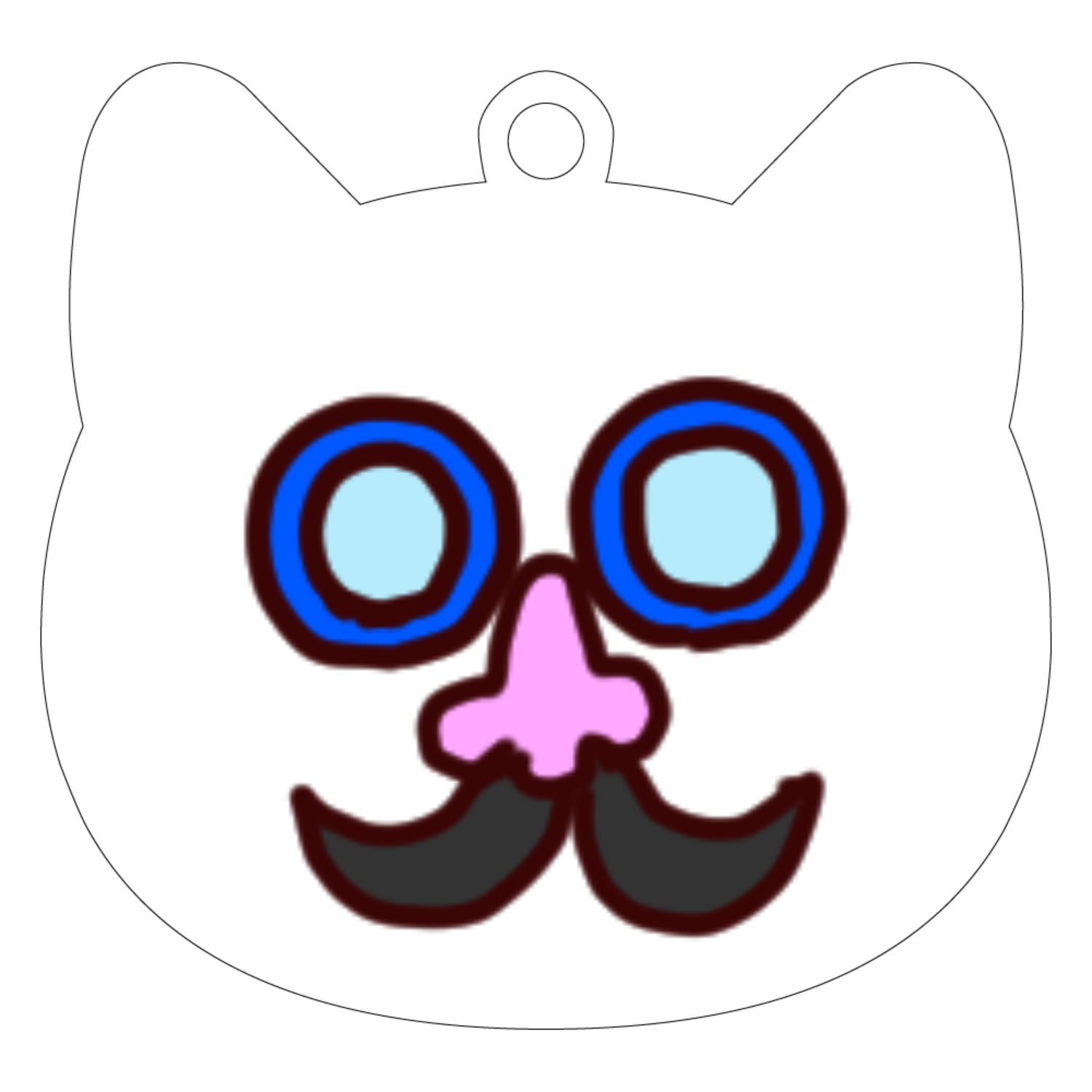 首のない猫(ひげ眼鏡)の顔だけキーホルダー【白】｜ゆるキャラで日々に 