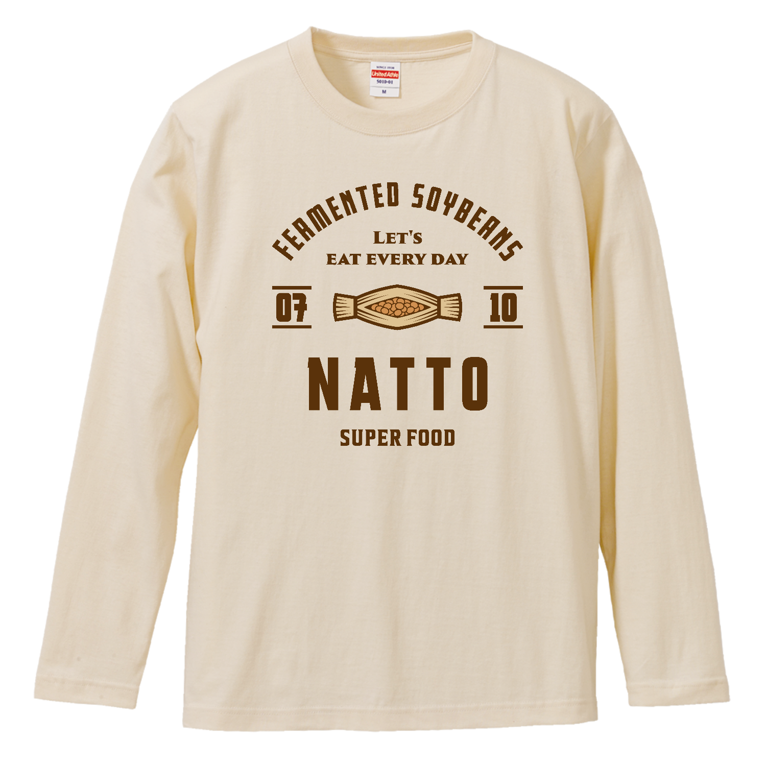 納豆 -Vintage- (文字ブラウン) 長袖Tシャツ｜kg_shop - オリラボ
