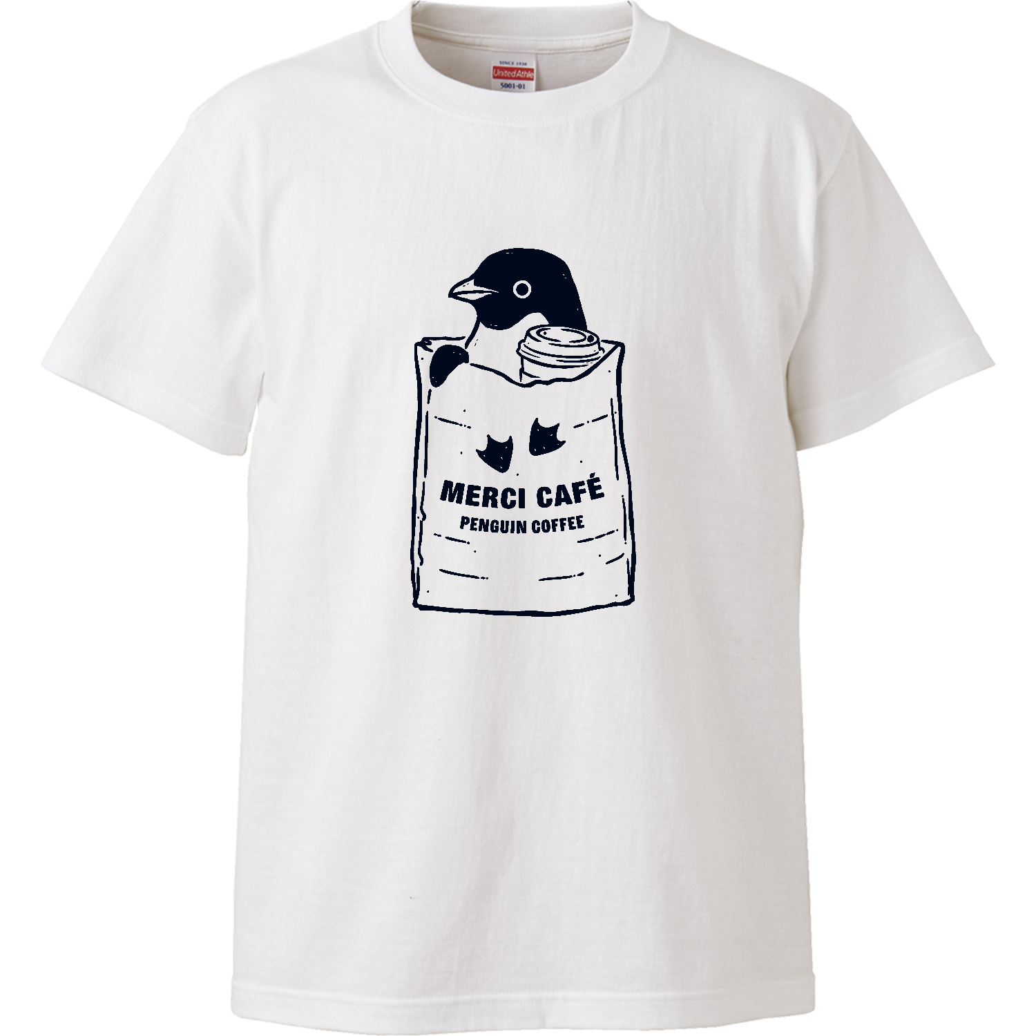 テイクアウトカフェ アデリペンギンくん NVハイクオリティーTシャツの 