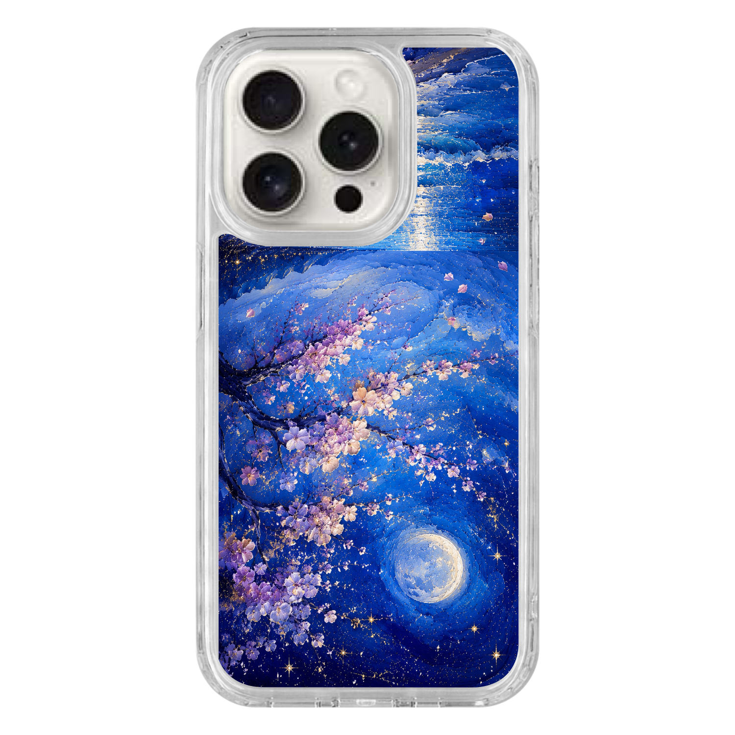 Sakura　iPhone15 ブルー iPhone 15 Pro ケース(MagSafe対応) | 月夜に咲く桜 (Moonlit Sakura