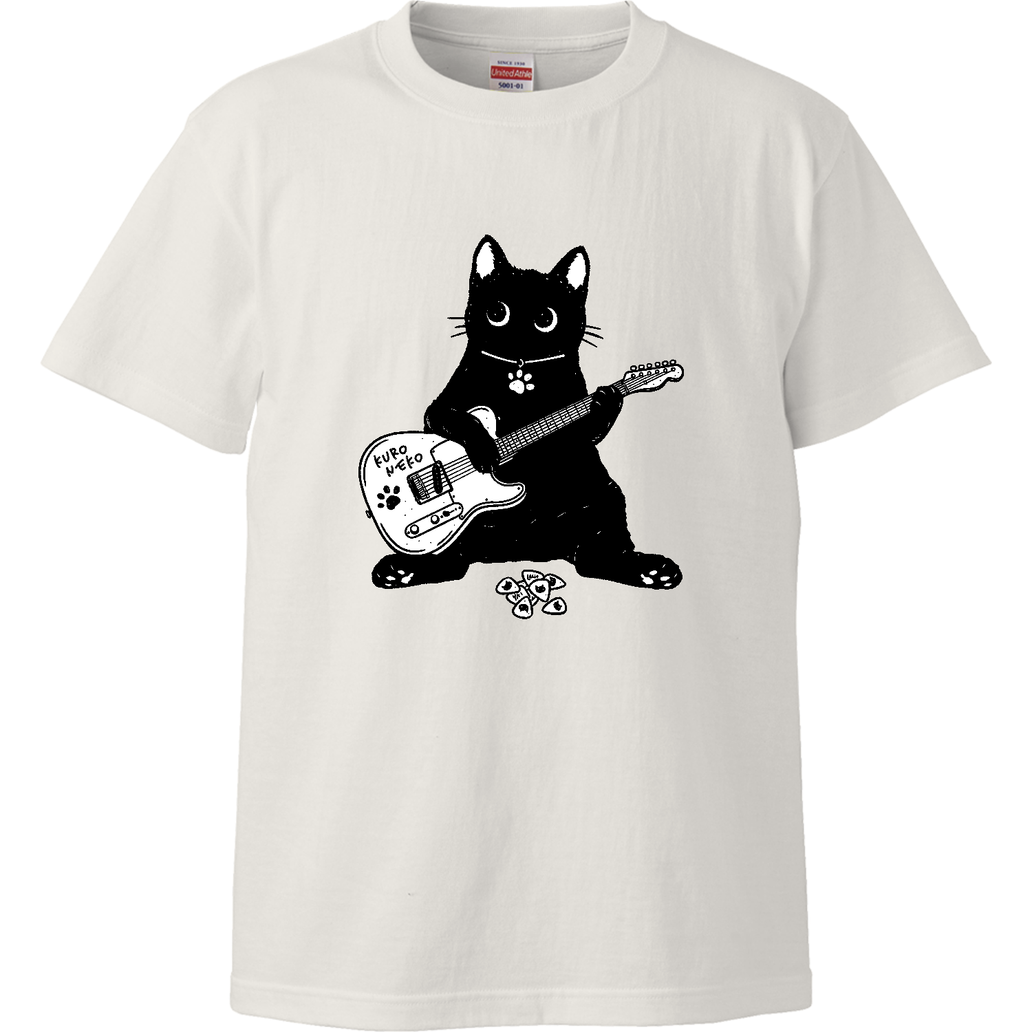 黒猫くん ギター type01 BKハイクオリティーTシャツの商品購入ページ
