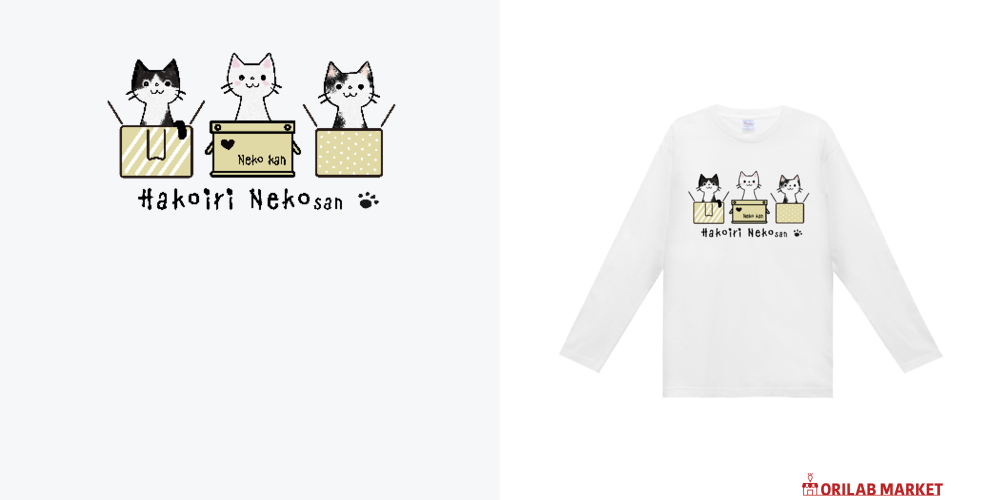 BOX猫さん長袖Tシャツ（白入り猫さん）ヘビーウェイト長袖Tシャツ