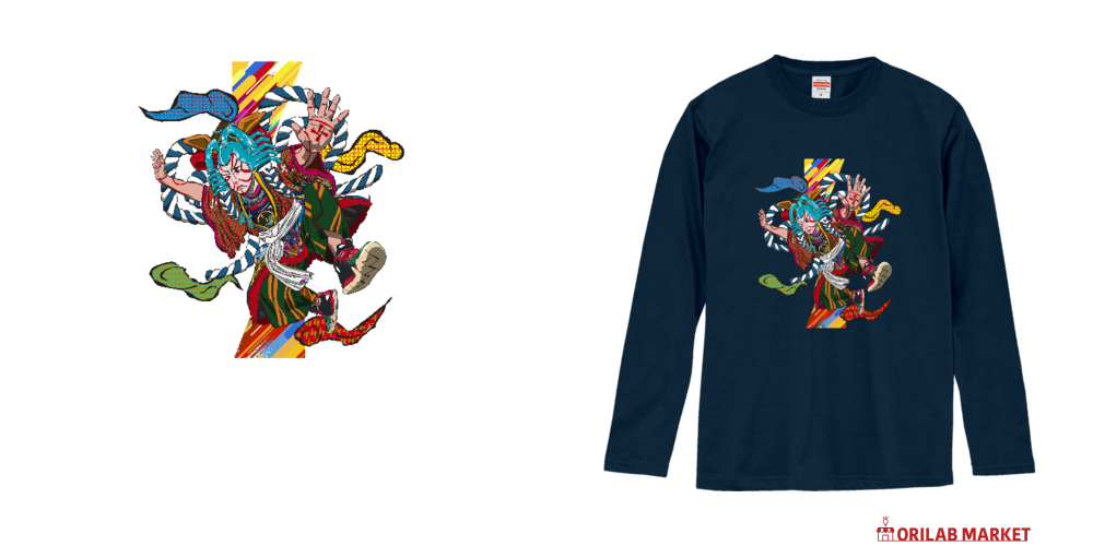 浮世絵風 シリーズ 『踊る歌舞伎』 長袖ロングスリーブTシャツの商品