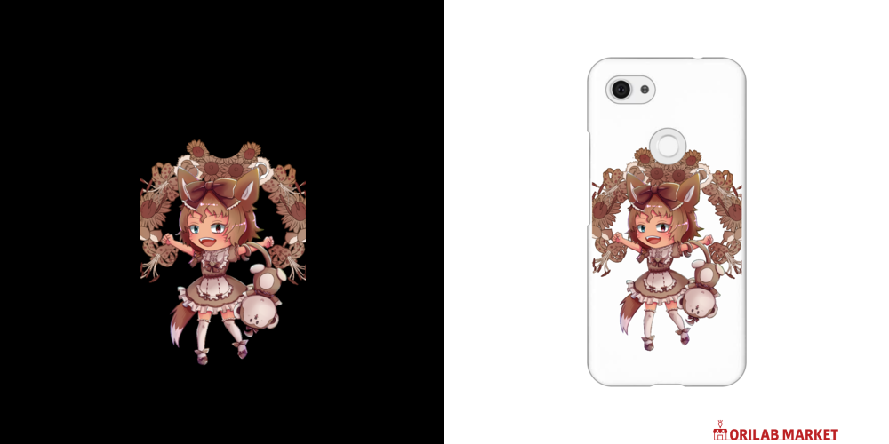 茶色ケモ耳娘とおサルさんのスマホケース 表面のみ印刷Androidケース