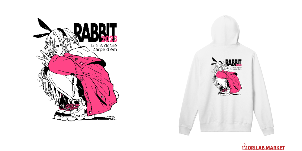 うさぎ（バックプリント）軽量プルパーカー (長袖プリント)の商品購入