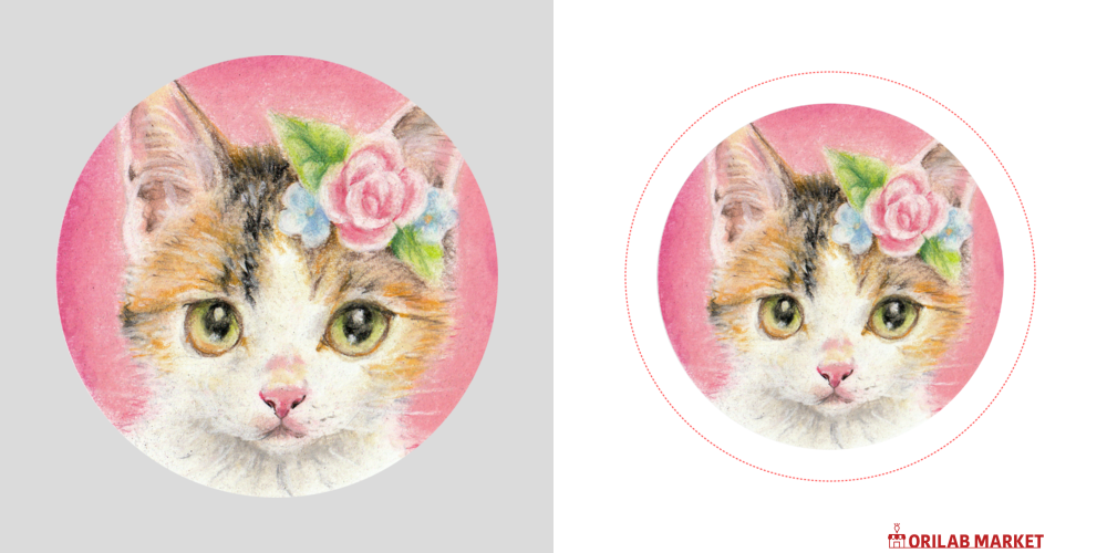 花飾りをつけた三毛猫ちゃん ミニパステル肖像画 バッジ
