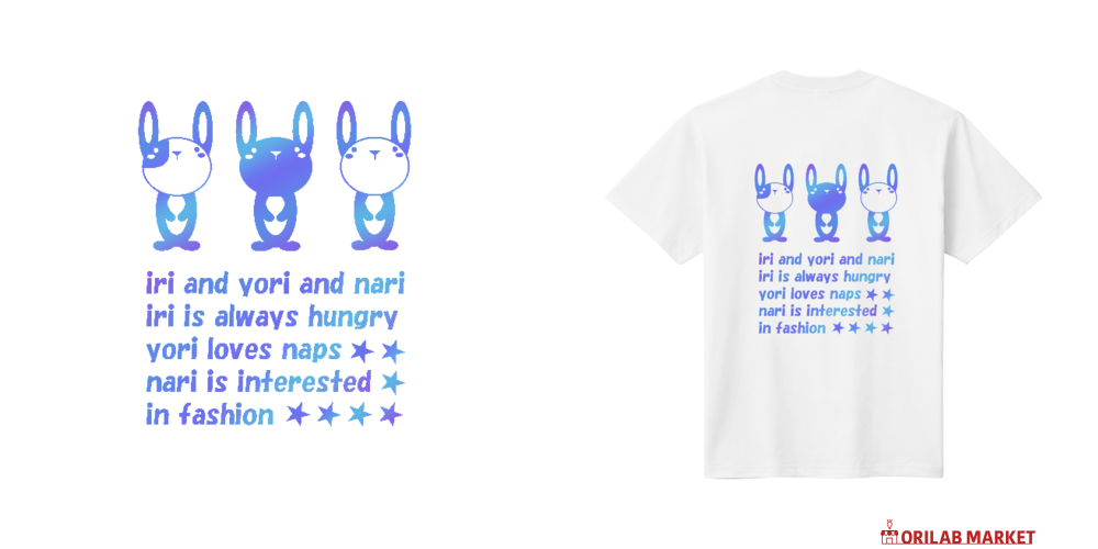 3匹のうさぎTシャツ（ブルー） キッズ・ベビー｜soru - オリラボ