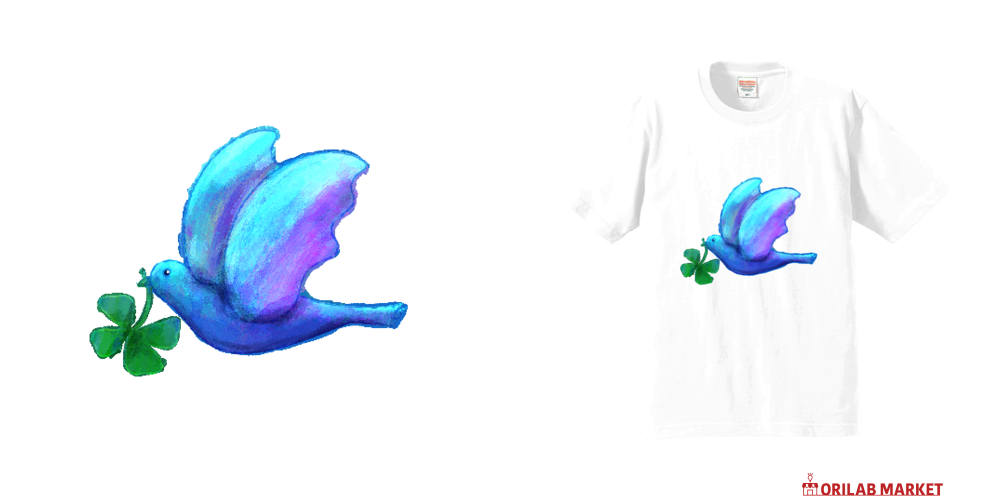 青い鳥と四つ葉のクローバープレミアムTシャツの商品購入ページ