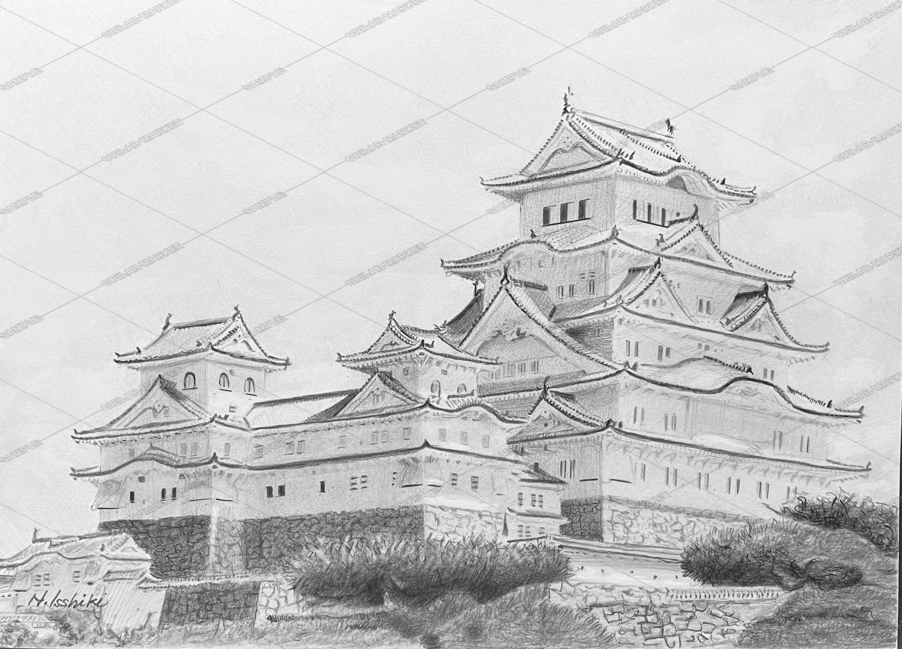 姫路城の絵 HT生作 （額装済み油絵） 姫路城の絵 HT生作 （額装済み油絵）