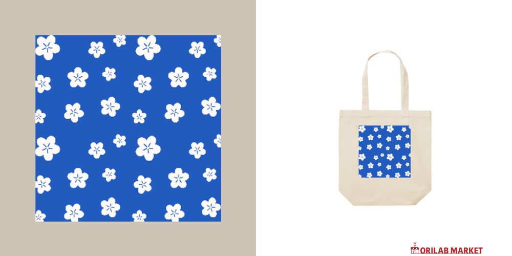 梅の花柄レギュラーキャンバストートバッグ(M) (フルカラー転写